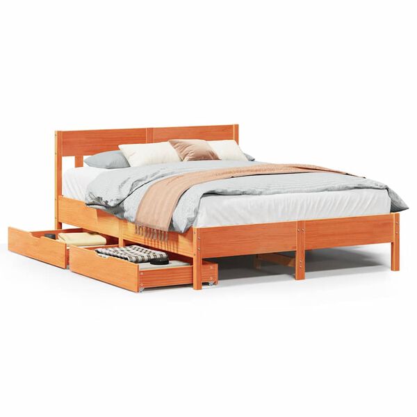 vidaXL Estructura de cama sin colch&oacute;n madera maciza marr&oacute;n 135x190 cm