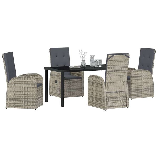 vidaXL Conjunto de Comedor de Jard&iacute;n 5 pcs Gris rat&aacute;n sint&eacute;tico