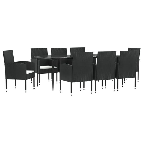 vidaXL Juego de comedor de jard&iacute;n 9 pzas rat&aacute;n sint&eacute;tico y acero negro