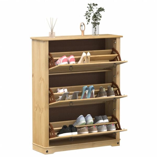 vidaXL Mueble zapatero Corona madera maciza de pino 99x32x124,5 cm