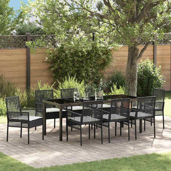 vidaXL Conjunto de Comedor de Jard&iacute;n 9 pcs Negro rat&aacute;n sint&eacute;tico