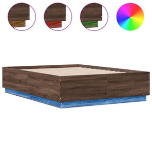 vidaXL Estructura cama con luces LED madera roble marr&oacute;n 135x190 cm