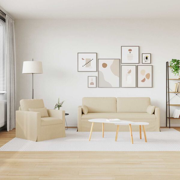 vidaXL Juego de Sof&aacute; 2 pcs Crema 198 x 78 x 80 cm tela