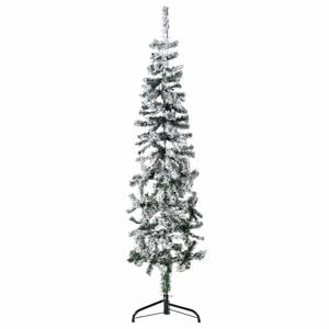 vidaXL Mitad &aacute;rbol Navidad artificial delgado con nieve 150 cm