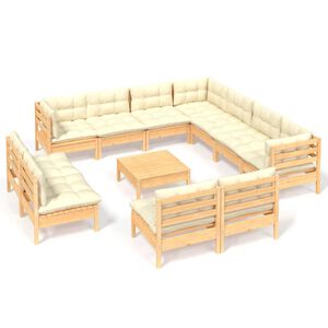 vidaXL Muebles de jard&iacute;n 12 piezas cojines madera maciza de pino