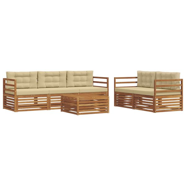 vidaXL Conjunto de sof&aacute;s de exterior con coj&iacute;n 6 pcs Natural y Beige