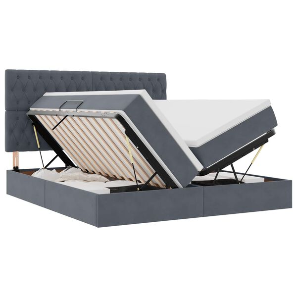 vidaXL Cama con tira de luces LED Gris oscuro 200 x 200 cm Terciopelo