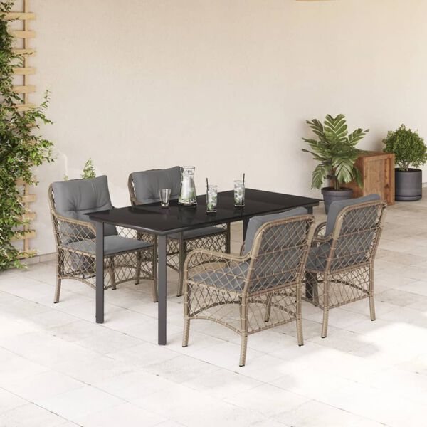 vidaXL Set comedor de jard&iacute;n 5 pzas con cojines rat&aacute;n sint&eacute;tico beige