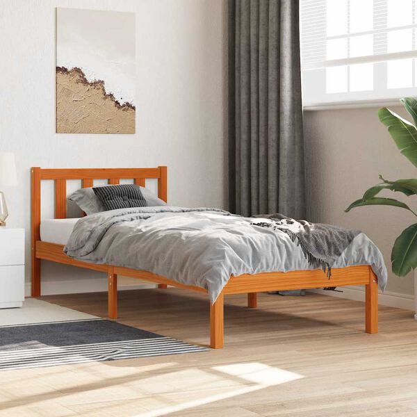 vidaXL Cama sin colch&oacute;n madera maciza de pino marr&oacute;n cera 100x200 cm