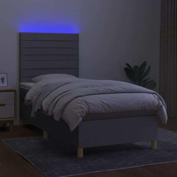 vidaXL Cama box spring colch&oacute;n y luces LED tela gris claro 90x200 cm