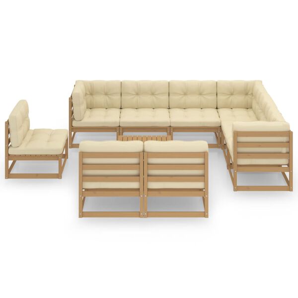vidaXL Set de muebles de jard&iacute;n 10 pzs cojines madera pino marr&oacute;n miel