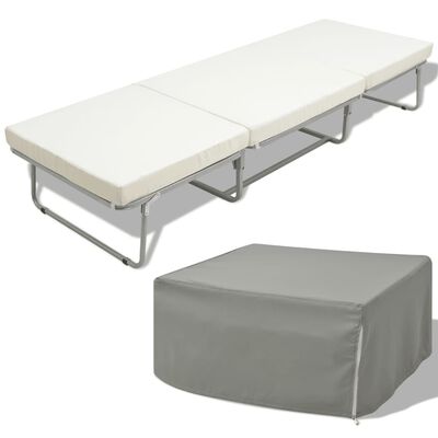 vidaXL Cama/taburete plegable con colchón acero blanco 70x200 cm