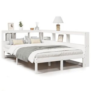 vidaXL Cama con estanter&iacute;a sin colch&oacute;n madera maciza blanca 120x190 cm
