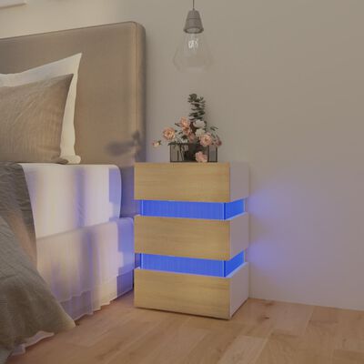 vidaXL Mesita noche LED blanco y Sonoma madera ingeniería 45x35x67 cm