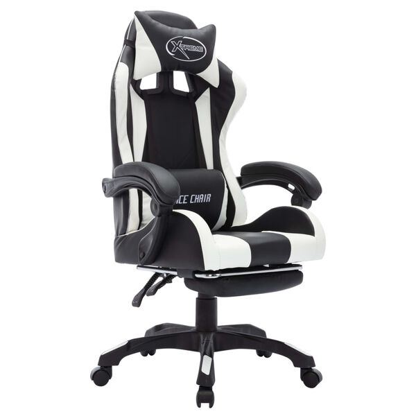 vidaXL Silla gaming con luces LED RGB cuero sint&eacute;tico blanco y negro