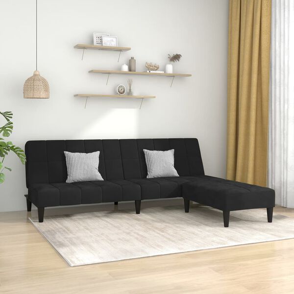 vidaXL Sofá cama de 2 plazas con taburete terciopelo negro