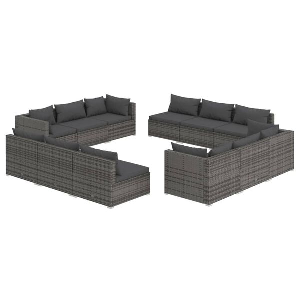 vidaXL Set de muebles de jard&iacute;n 12 pzas cojines rat&aacute;n sint&eacute;tico gris
