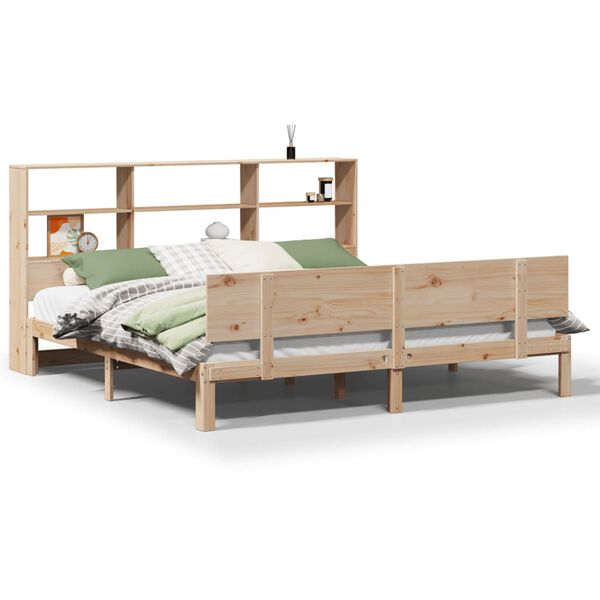 vidaXL Cama con estanter&iacute;a sin colch&oacute;n madera maciza de pino 200x200cm