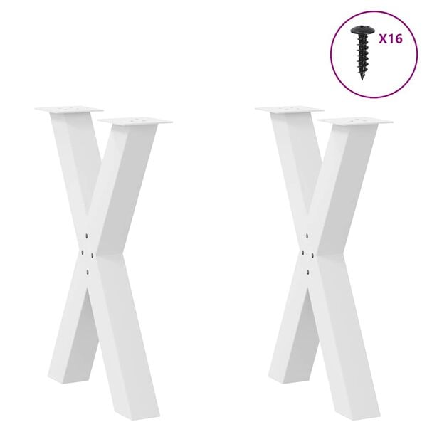 vidaXL Patas para mesa de comedor en forma de X (2 unidades), color blanco, 50 x (72-73) cm, acero