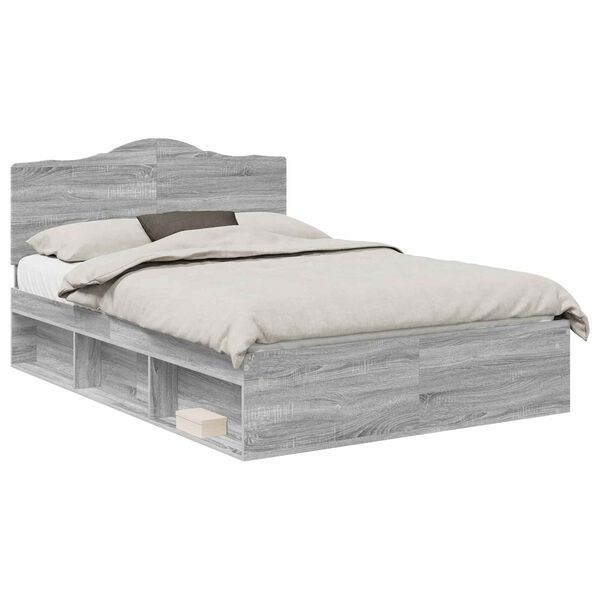vidaXL Estructura de cama con cabecera Gris Sonoma 160 x 200 cm