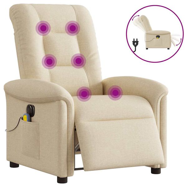 vidaXL Sill&oacute;n reclinable de masaje el&eacute;ctrico tela color crema