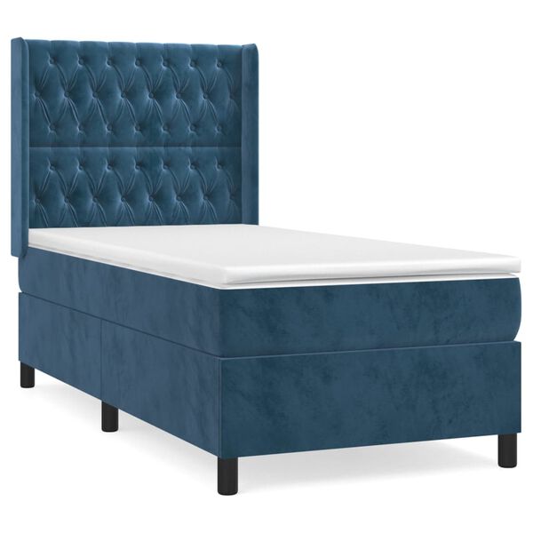 vidaXL Cama box spring con colch&oacute;n terciopelo azul oscuro 80x200 cm