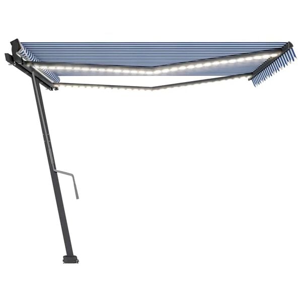vidaXL Toldo manual retr&aacute;ctil con LED azul y blanco 450x300 cm