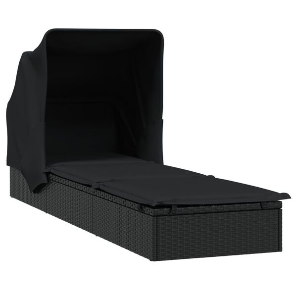 vidaXL Tumbona con toldo plegable rat&aacute;n sint&eacute;tico negro 213x63x97cm