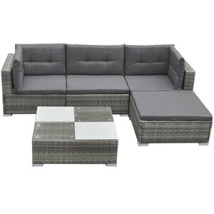 vidaXL Set de muebles de jardín 5 pzas y cojines ratán sintético gris