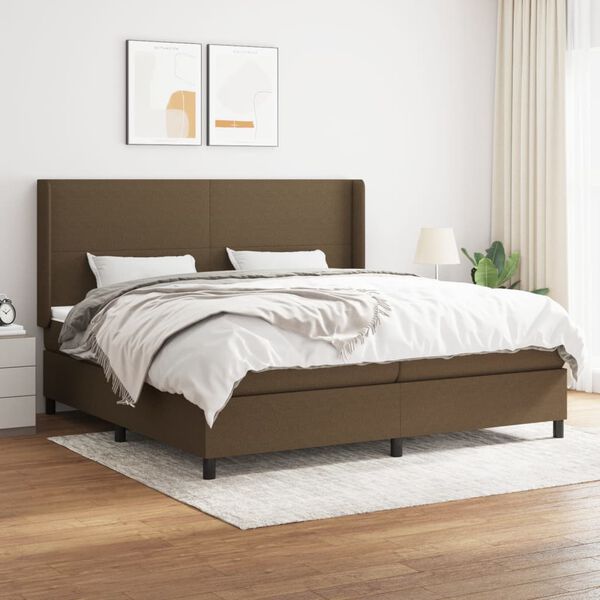 vidaXL Cama box spring con colch&oacute;n tela marr&oacute;n oscuro 200x200 cm
