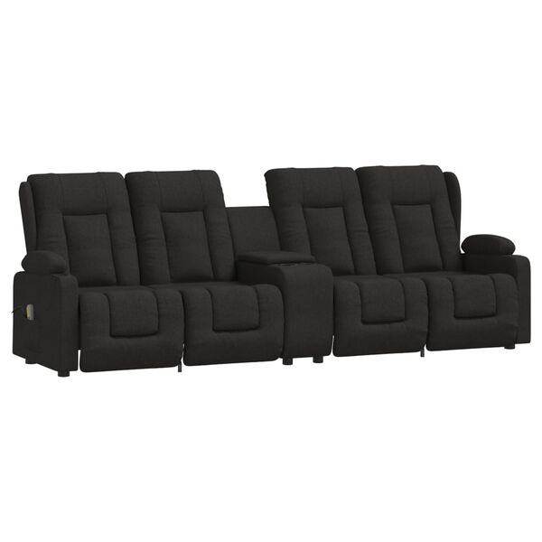 vidaXL Sillón de masaje reclinable 4 plazas con portavasos tela negro