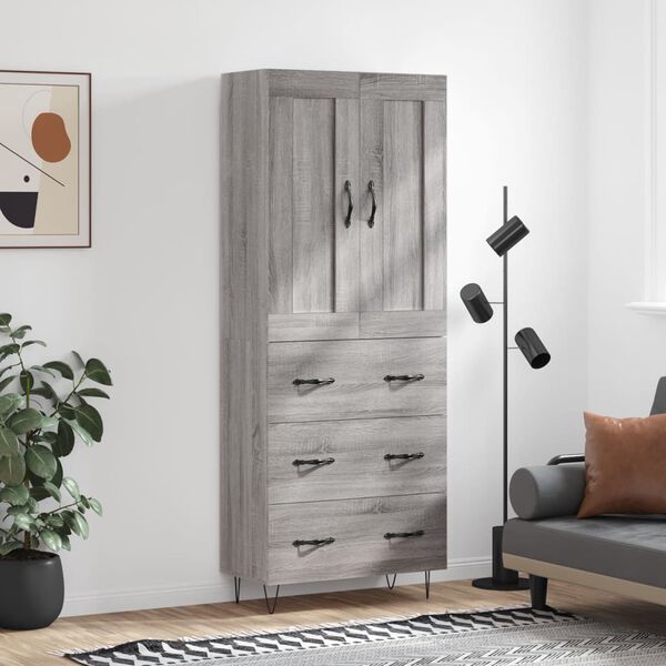 vidaXL Aparador alto madera contrachapada gris sonoma 69,5x34x180 cm