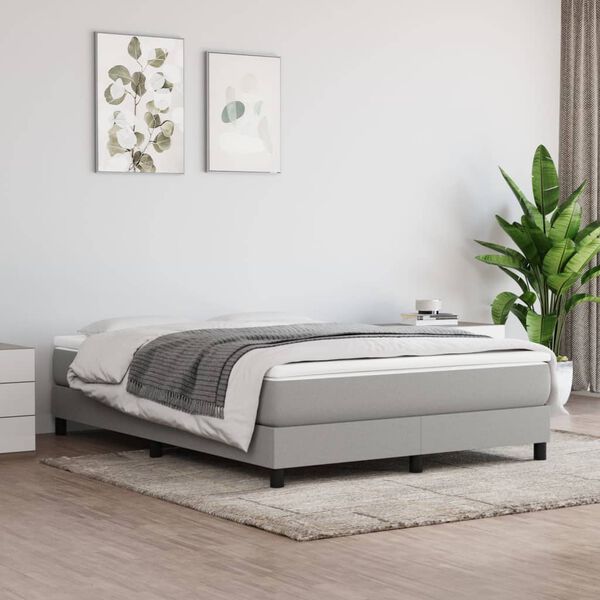 vidaXL Cama box spring con colchón tela gris claro 160x200 cm