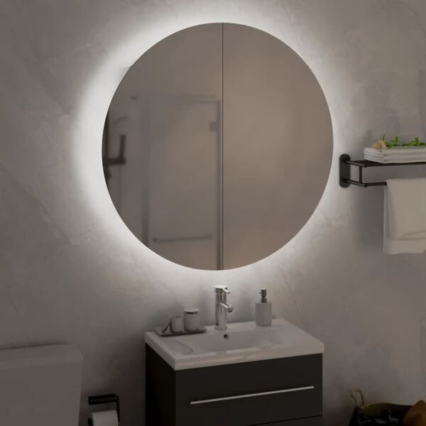 vidaXL Armario de ba&ntilde;o con espejo redondo y LED roble 54x54x17,5 cm