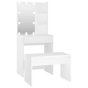 vidaXL Juego de tocador con LED madera contrachapada blanco