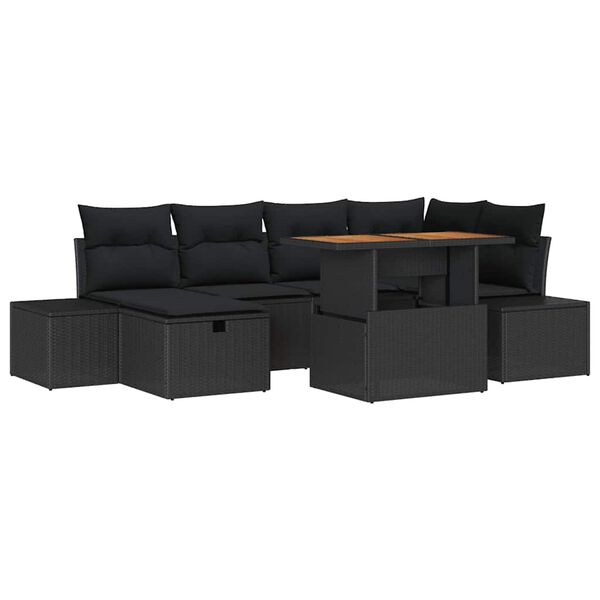 vidaXL Conjunto de sof&aacute; de jard&iacute;n 7 pcs Negro rat&aacute;n sint&eacute;tico