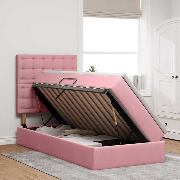 vidaXL Cama con almacenamiento y colch&oacute;n Rosa 100 x 200 cm Terciopelo