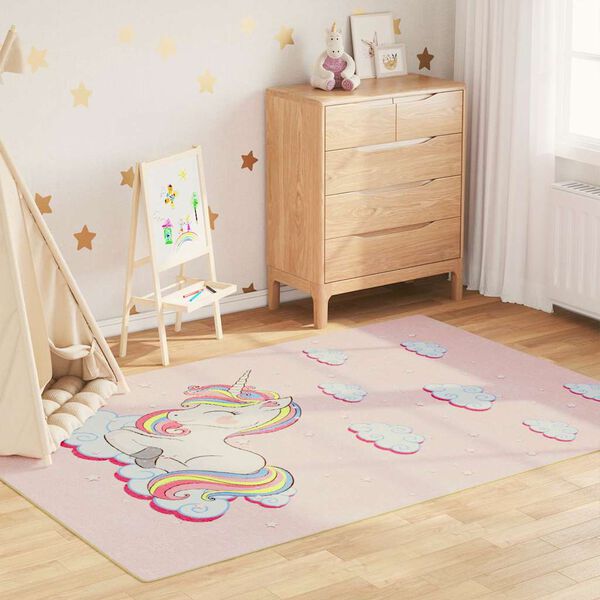 vidaXL Alfombra ni&ntilde;os lavable antideslizante unicornio rosa 160x230 cm