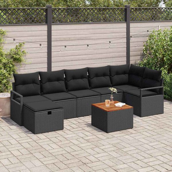 vidaXL Conjunto de sof&aacute;s de jard&iacute;n 8 pcs Negro rat&aacute;n sint&eacute;tico