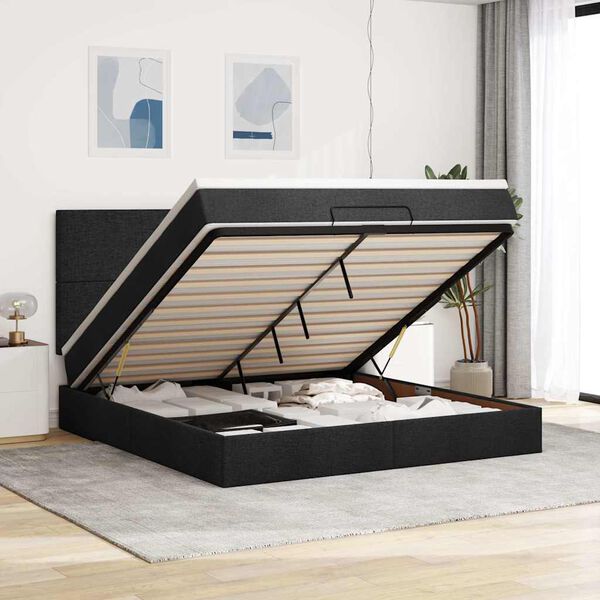 vidaXL Estructura de cama otomana con colch&oacute;n tela negra 180x200cm