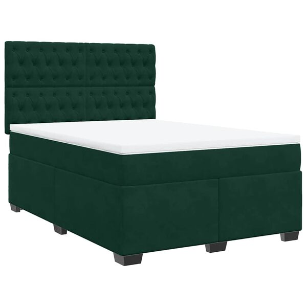 vidaXL Cama box spring con colch&oacute;n terciopelo verde oscuro 140x200 cm