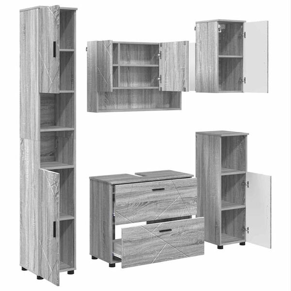 vidaXL Juego de muebles de baño 5 pcs Gris sonoma Madera contrachapada