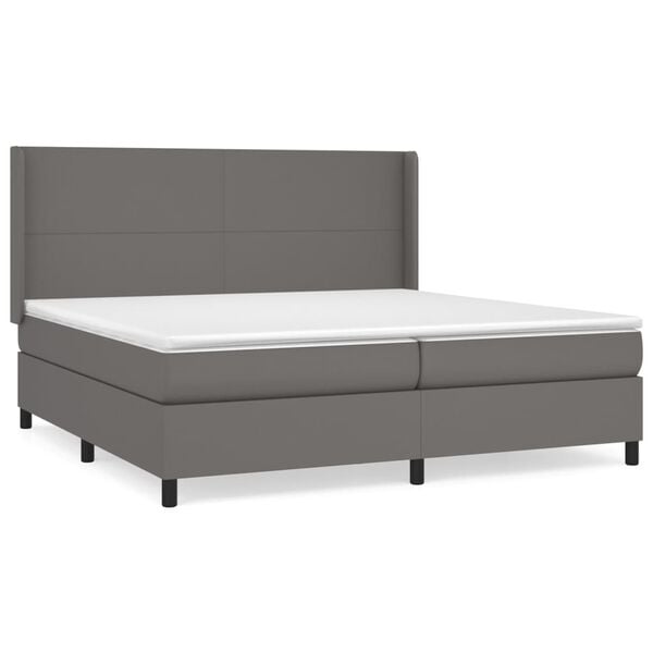 vidaXL Cama box spring con colch&oacute;n cuero sint&eacute;tico gris 200x200 cm