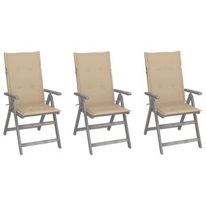 vidaXL Sillas reclinables jard&iacute;n y cojines 3 uds madera maciza acacia