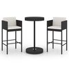 vidaXL Set muebles bar jard&iacute;n 3 piezas y cojines rat&aacute;n sint&eacute;tico negro
