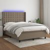 vidaXL Cama box spring colch&oacute;n y luces LED tela gris taupe 140x200 cm