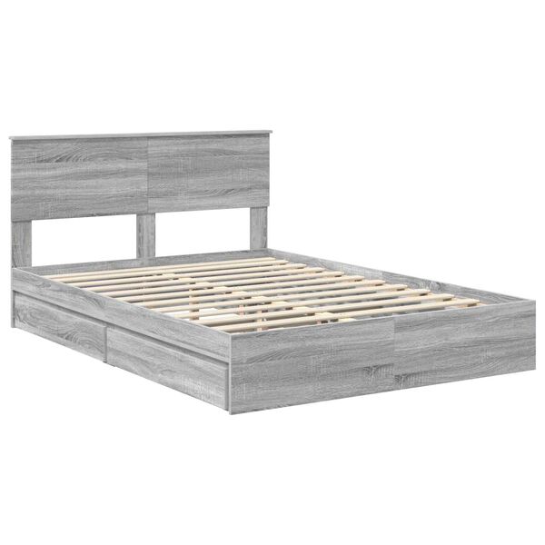 vidaXL Cama con almacenamiento con cabecera Gris Sonoma 135 x 190 cm