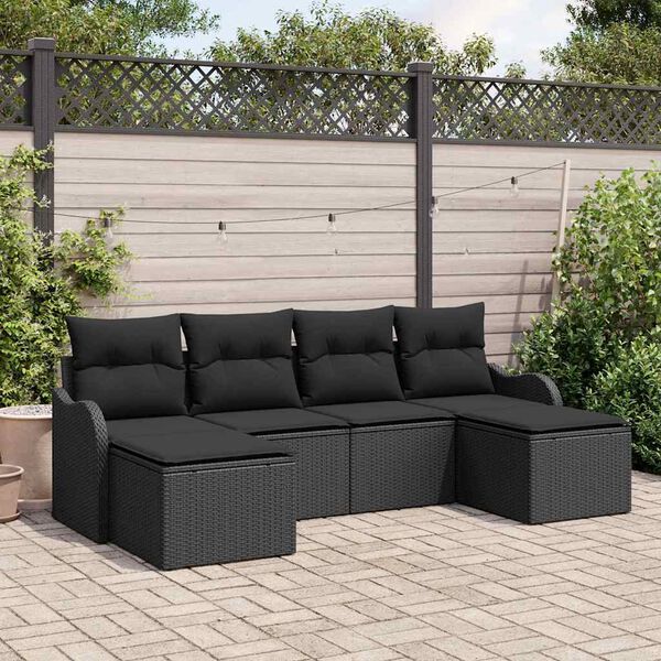 vidaXL Conjunto de sof&aacute; de jard&iacute;n con coj&iacute;n 6 pcs Negro Polirat&aacute;n