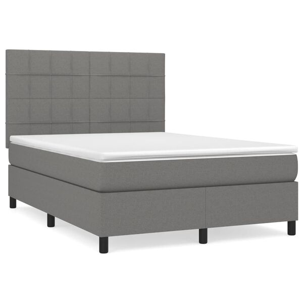 vidaXL Cama box spring con colch&oacute;n tela gris oscuro 140x200 cm
