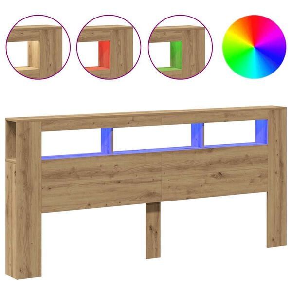 vidaXL Cabecero LED madera ingenier&iacute;a roble artisan 220x18,5x103,5 cm